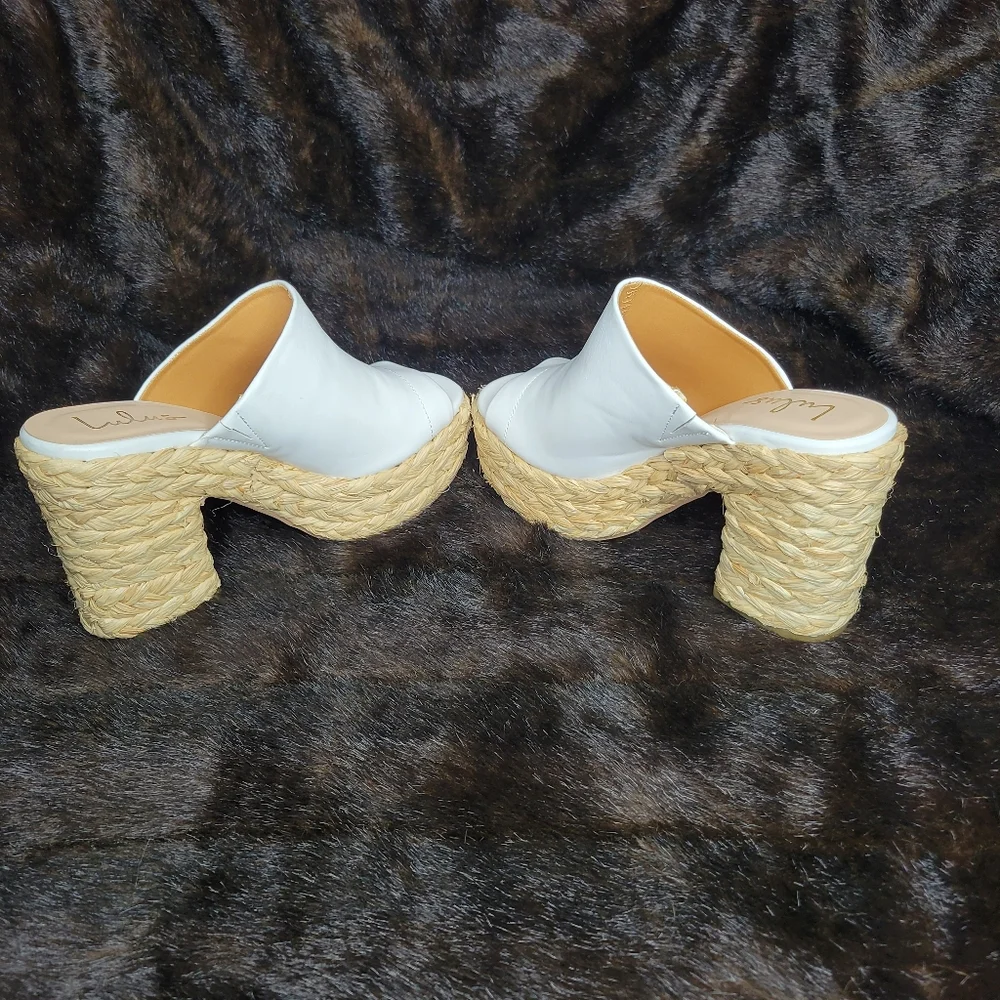 Lulus White Platform‎ Espadrille Wedge Slide Sandals Women's Size 8